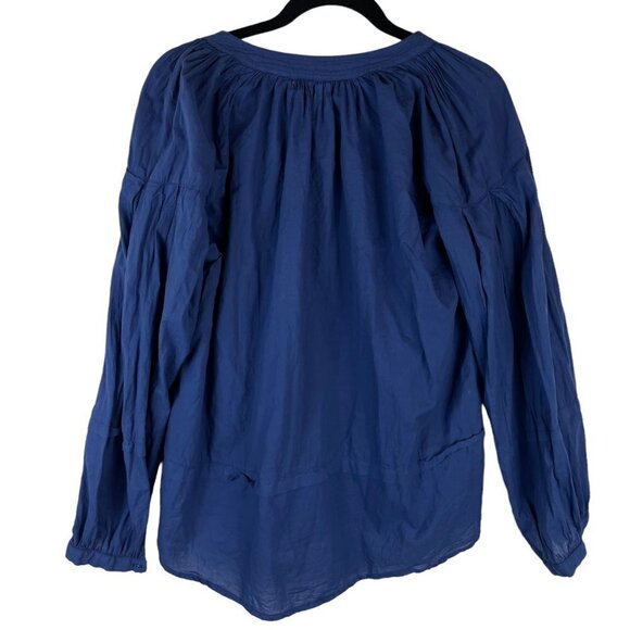 Xirena Ameli Keyhole Tie Neck Long Sleeve Hi-Low Blouse Navy Blue M - Picture 8 of 8